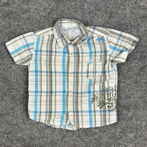 Quiksilver Button-Up Shirt Boys Size 3T Blue Plaid Short Sleeve Casual Top
